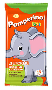 Pamperino (Памперино) Kids салфетки влажные детские Ромашка+Витамин Е 15шт