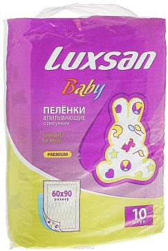 Luxsan Baby (Люксан) пеленки впитывающие для новорожденных с рисунком 60х90см, 10 шт