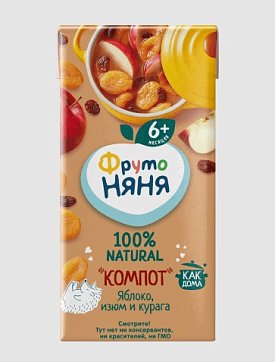 Фрутоняня компот со вкусом яблока, изюма и кураги, 200мл